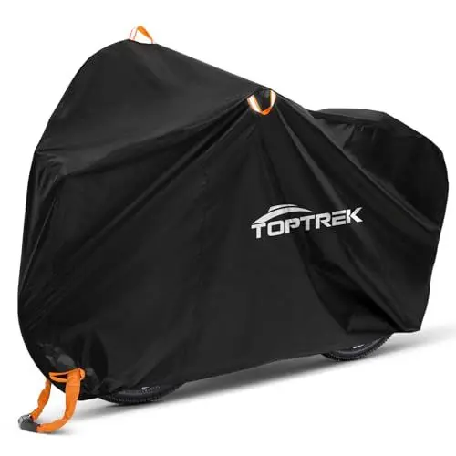 Produktbild: toptrek Fahrradabdeckung Wasserdicht 210D Oxford-Gewebe Fahrradgarage Outdoor 200 x 110 x 70 cm Hochwertige Fahrrad Abdeckplane mit Schlossösen Sonnenschutz Reißfestigkeit mit Beutel