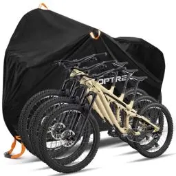 Produktbild: toptrek Fahrradabdeckung für 3 Fahrräder Wasserdicht 210D Oxford-Gewebe Fahrradgarage Outdoor 220 x 120 x 110 cm Hochwertige Fahrrad Abdeckplane mit Schlossösen Sonnenschutz Reißfestigkeit mit Beutel