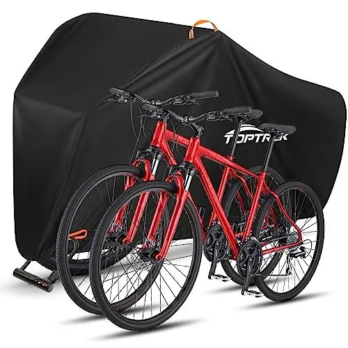 Produktbild: toptrek Fahrradabdeckung wasserdicht, Fahrradgarage 420D Oxford-Gewebe, Regenschutz Fahrrad für jedes Wetter, Fahrradschutzhülle mit Beutel, Fahrradplane 210×110×95cm fahrradabdeckung für 2 fahrräder