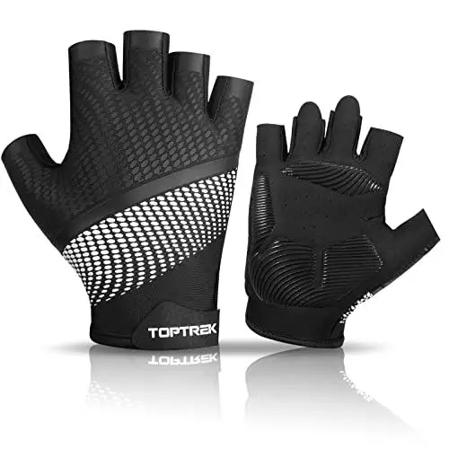 Produktbild: toptrek Fahrradhandschuhe, Radhandschuhe Herren rutschfeste und Stoßdämpfende, MTB Handschuhe Sommer Atmungsaktiv, Fahrrad Handschuhe Halbfinger Sporthandschuhe für Herren & Damen (L)