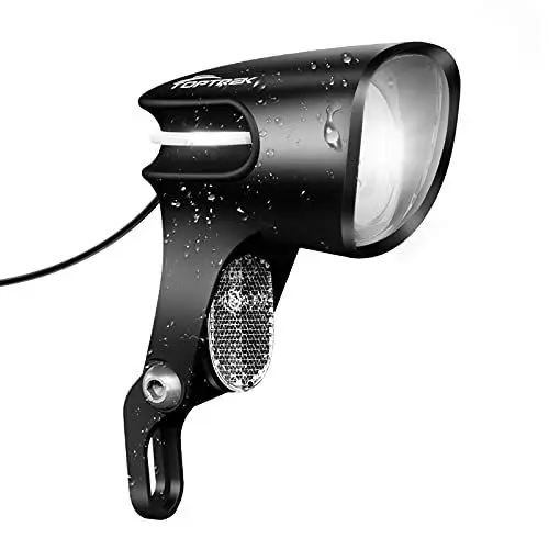 Produktbild: toptrek Fahrradlicht Dynamo StVZO Zulassung 6v-58v Fahrradlampe Vorne Nabendynamo LED Fahrradbeleuchtung OSRAM 60 Lux Fahrrad Scheinwerfer IPX5 Wasserdicht
