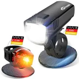 Produktbild: toptrek Fahrradlicht Set 70 LUX | StVZO Zugelassen Fahrrad Licht | Fahrradlampe Vorne und Rücklicht Fahrrad IPX5 | Fahrrad Licht Set USB Aufladbar | Fahrradbeleuchtung Batterie (Dunkelschwarz)