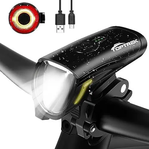 Produktbild: toptrek Fahrradlicht Set, bis zu 70LUX Fahrradlampe, USB Aufladbar Fahrrad licht, StVZO Zugelassen LED Fahrradbeleuchtung mit Fahrradlicht Vorne und Rücklicht, IPX5 Fahrradleuchtenset