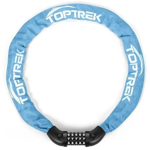 Produktbild: toptrek Fahrradschloss Zahlenschloss, Fahrrad schloss Hohe Sicherheit mit 5 stellig Zahlencode, 6mmx100cm Stahlkettenglieder Kettenschloss für Fahrrad/Motorrad/E-bike/Scooter (Himmelblau)