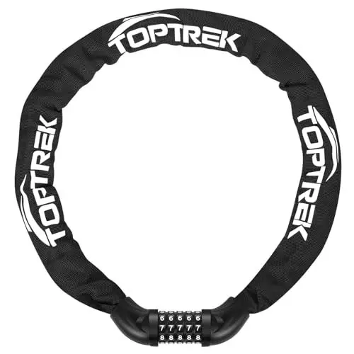 Produktbild: toptrek Fahrradschloss Zahlenschloss, Fahrrad schloss Hohe Sicherheit mit 5 stellig Zahlencode, 6mmx100cm Stahlkettenglieder Kettenschloss für Fahrrad/Motorrad/E-bike/Scooter (Schwarz)