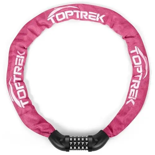 Produktbild: toptrek Fahrradschloss Zahlenschloss, Fahrrad schloss Hohe Sicherheit mit 5 stellig Zahlencode, 6mmx100cm Stahlkettenglieder Kettenschloss für Fahrrad/Motorrad/E-bike/Scooter (Pink)