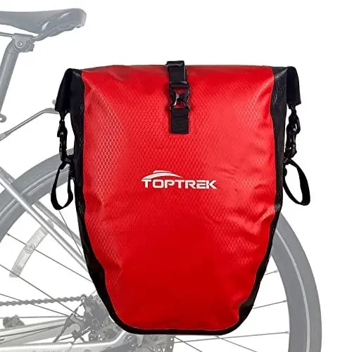 Produktbild: toptrek Fahrradtaschen für Gepäckträger, Fahrradtasche Gepäckträger Wasserdicht mit Schnalle der Neuen Generation, 23-28L Gepäckträgertasche mit Reflektoren, Fahradtasche Hinten Gepäckträger(1 Pack)