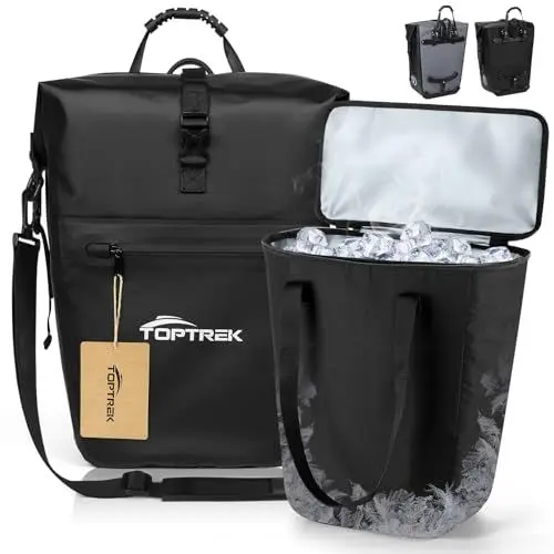 Produktbild: toptrek Fahrradtaschen für Gepäckträger, Fahrradtasche Gepäckträger mit Isoliertasche, Fahrrad Gepäckträgertasche mit Tragegriff und Schultergurt, 28L Fahrradtasche Wasserdicht mit Reflektoren