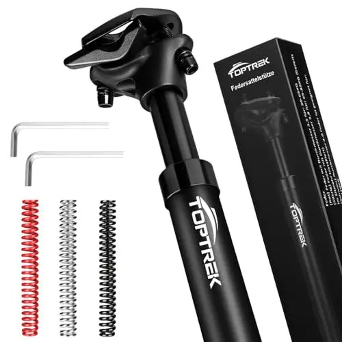 Produktbild: toptrek Sattelstütze Gefedert mit 30.9mm, Gefederte Sattelstütze (3 Federn Enthalten), Federsattelstütze, Sattelfederung Fahrrad zur Wirbelsäulenentlastung, für MTB/Citybike/E-Bike