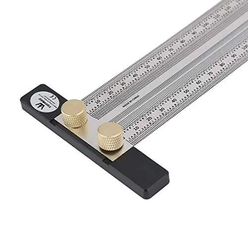 Produktbild: TOPWAY Anreißlineal Edelstahl T-Loch Lineal Lochlineal 200MM Präzisions Markierungswerkzeug für die Holzbearbeitung zum Messen und Positionieren von Markieren Tischler mit automatischem Bleistift