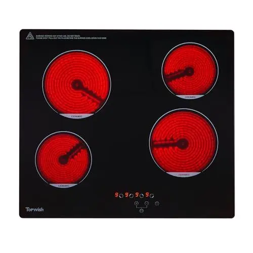 Produktbild: Topwish Glaskeramikkochfeld 60 cm, Keramikkochfeld 4 flamming, Glaskeramikkochfeld 6000W, Glaskeramik einbau mit Kindersicherung, Überhitzungsschutz, Restwärmeanzeige, Timer