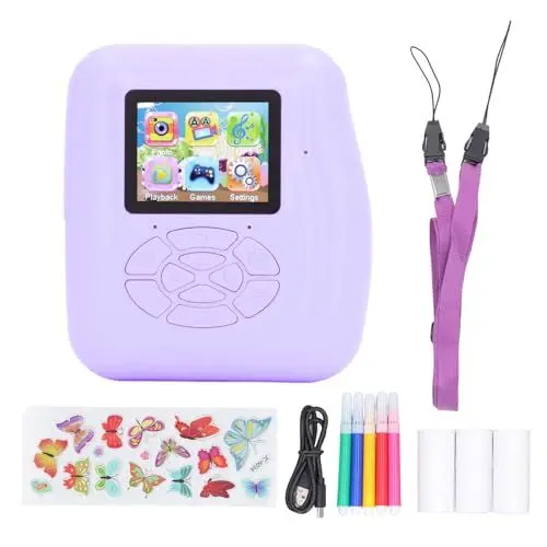 Produktbild: Topyond Kinder-Druckkamera, 12 MP Selfie- und Videokamera mit 1080P HD, 2-Zoll-Bildschirm, Kinderkamera im Cartoon-Design, für Jungen und Mädchen im Alter von 3–12 Jahren (Purple)