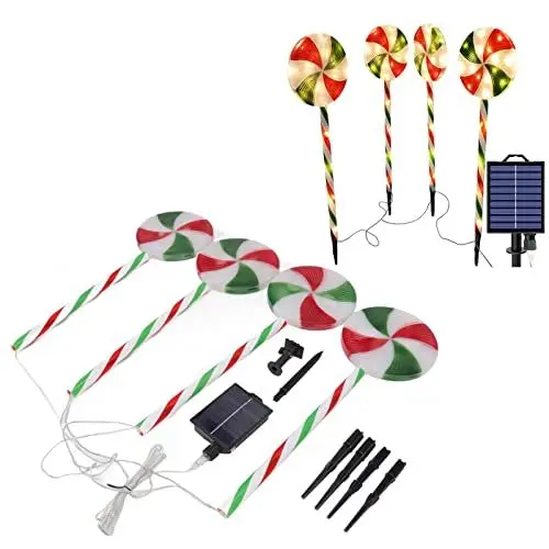 Produktbild: Topyond Solar-Lollipop-Lichter, IP65 wasserdicht, 8 Modi, 4er-Pack LED-Weihnachtspfahllampen für Gartenwege, solarbetriebene dekorative Wegelichter für Urlaubsdekoration im Freien