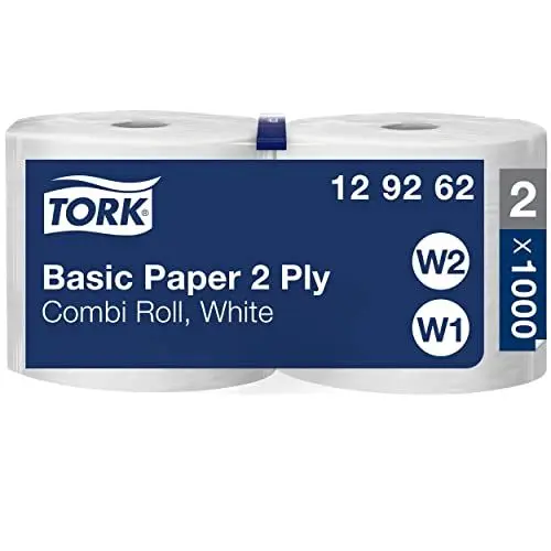 Produktbild: Tork 129262 Standard Papierwischtücher für W1 Bodenständer- und Wandhalter-System & W2 Innenabrollung Maxi System / 2-lagige, stabile Papiertücher in Weiß / Universal Qualität / 2 x 340 m