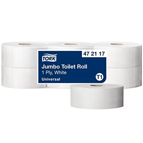 Produktbild: Tork 472117 Jumbo Toilettenpapier in Universal Qualität für das Tork T1 Jumbo Toilettenpapiersystem / Toilettenpapier 1-lagig in Weiß, 6 x 1.857 Blatt