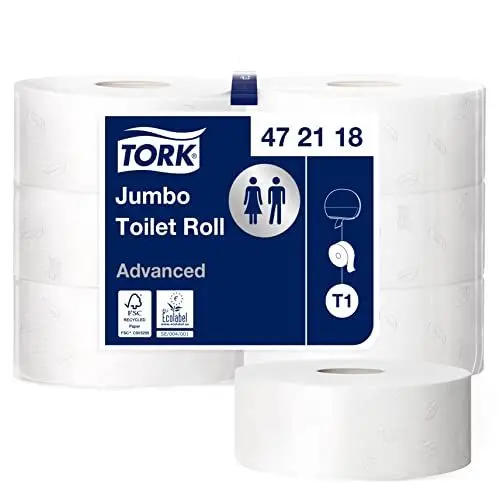 Produktbild: Tork Jumbo Toilettenpapier Weiß T1, Advanced, 2‑lagig, 6 × 380 m, 472118