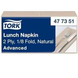 Produktbild: Tork Lunch Napkins Natural, 1/8 Fold, 2 Ply, 200 Napkins, 16.3 cm x 8.2 cm, 477351