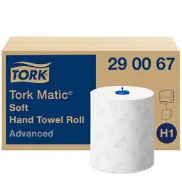 Produktbild: Tork Matic Rollenhandtuch Advanced 290067 - H1 Papierhandtücher für Rollenhandtuchspender, weich, reißfest, 2-lagig, weiß, mit Blatt-Prägung in Grau, 1 karton = 6 rollen