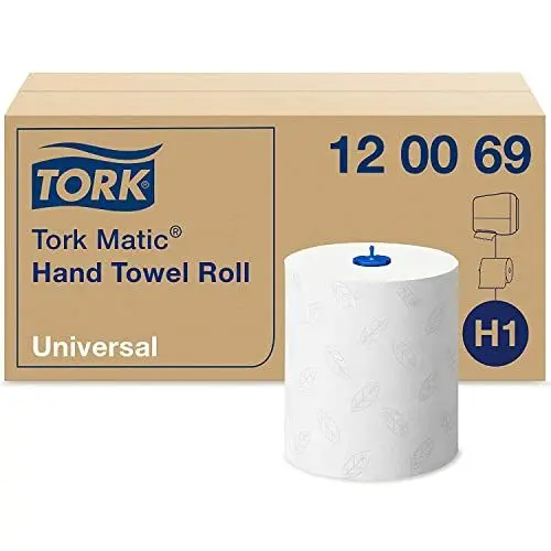 Produktbild: Tork Matic Rollenhandtücher Weiß H1, Universal-Qualität, mit Prägung für effizientes Trocknen, 6 × 150 m-Rollen, 120069