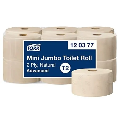 Produktbild: Tork Mini Jumbo Toilettenpapier Natur T2, Advanced-Qualität, 2-lagig, 12 × 170 m, 120377