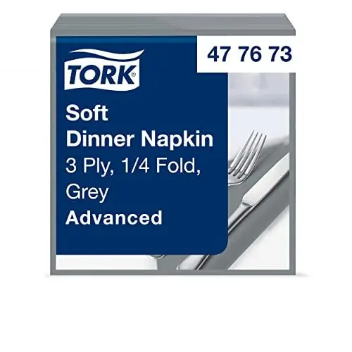 Produktbild: Tork Soft Dinnerservietten Grau, 1/4‑Falz, 3‑lagig, 40 cm × 39 cm, 100 Servietten, 477673