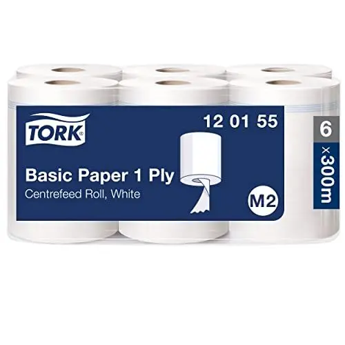 Produktbild: Tork Standard-Papierwischtücher mit Innenabrollung Weiß M2, kosteneffiziente Putztücher, 6 × 300 m, 120155