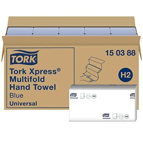 Produktbild: Tork Xpress Multifold Papierhandtücher 150388 - H2 Universal Falthandtücher für Handtuchspender - mehrfach gefaltet, nachverfolgbare Herkunft, 2-lagig, blau - 20 x 237 Tücher