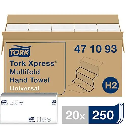 Produktbild: Tork Xpress Multifold Papierhandtücher 471093 - H2 Universal Falthandtücher für Handtuchspender - mehrfach gefaltet, 1-lagig, weiß - 20 x 250 Tücher