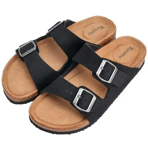 Produktbild: Torotto Damen Pantoletten Sandalen Leder Erwachsene Clogs Hausschuhe Arbeitsschuhe Bequeme Classic(Schwarz,39 EU)