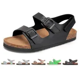 Produktbild: Torotto Sandalen Mädchen Jungen Mit Kork Sandals Kinder Pantoffeln Riemen Verstellbare Schnalle Rutschfeste Mit Klettverschluss Sandaletten für Drinnen und Draußen(Schwarz, 36EU)