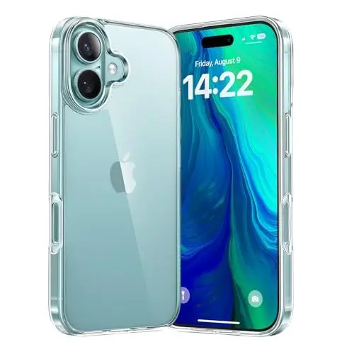 Produktbild: TORRAS Crystal Clear für iPhone 16 Hülle Militärschutz Absolut Vergilbungsfrei Stoßfest Kratzfest Handyhülle iPhone 16 Case Dünn Originale Optik wie iPhone weich Silikon Haptik Transparent