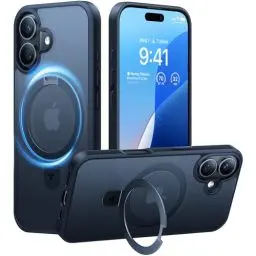 Produktbild: TORRAS Ostand Q1 Weltneuheit für iPhone 16 Hülle für MagSafe (Unsichtbarer Ständer, Nr.1 Magnetkraft,Umfassender Militärischer Schutz) Handyhülle iPhone 16 Case All-in-One Schwarz