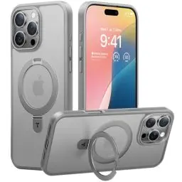Produktbild: TORRAS Ostand Weltneuheit für iPhone 16 Pro Hülle für MagSafe (Unsichtbarer Ständer, Nr.1 Magnetkraft,Umfassender Militärischer Schutz) Handyhülle iPhone 16 Pro Case All-in-One Grau