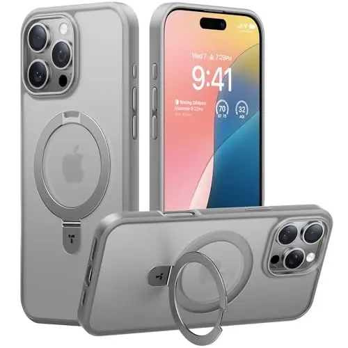 Produktbild: TORRAS Ostand Weltneuheit für iPhone 16 Pro Hülle für MagSafe (Unsichtbarer Ständer, Nr.1 Magnetkraft,Umfassender Militärischer Schutz) Handyhülle iPhone 16 Pro Case All-in-One Grau