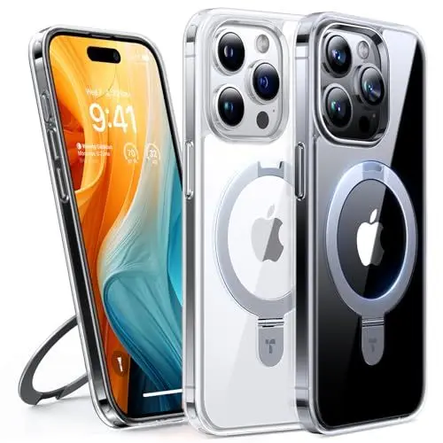 Produktbild: TORRAS Ostand für iPhone 15 Pro Hülle für MagSafe (Nr.1 Magnetkraft, Unsichtbarer Ständer, Militärischer Schutz) Stoßfest Handyhülle iPhone 15 Pro Case Kratzfeste Schutzhülle All-in-One Transparent