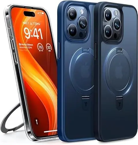Produktbild: TORRAS Ostand für iPhone 15 Pro Hülle für MagSafe (Nr.1 Magnetkraft, Unsichtbarer Ständer, Militärischer Schutz) Stoßfest Handyhülle iPhone 15 Pro Case Kratzfeste Schutzhülle All-in-One Blau