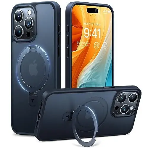 Produktbild: TORRAS Ostand All-in-One für iPhone 15 Pro Max Hülle für MagSafe (Stärkste Magnetkraft, Unsichtbarer Halter, Militärniveaus) Handyhülle iPhone 15 Pro Max Case Stoßfest Schutzhülle Matt Schwarz