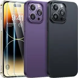 Produktbild: TORRAS Meister der Dünnheit für iPhone 14 Pro Hülle (mit 2 Schutzglas) Rundumschutz Exzellente Samtiger Griff Handyhülle iPhone 14 Pro Case Schutzhülle Slim Schwarz