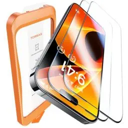 Produktbild: TORRAS Full Screen für iPhone 15 Pro für Panzerglas TOP Bruchsicherheit Schutzglas iPhone 15 Pro Schutzfolie 9H+ Folie (Auto-Installation) Anti-Fingerabdruck, 2 Stück