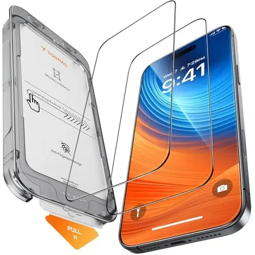 Produktbild: TORRAS für iPhone 16 PLus für Panzerglas (TOP Bruchsicherheit) Schutzfolie für iPhone 16 PLus Folie 9H Glas Full Screen (Einfache Installation) Anti-Fingerabdruck, 2 Stück