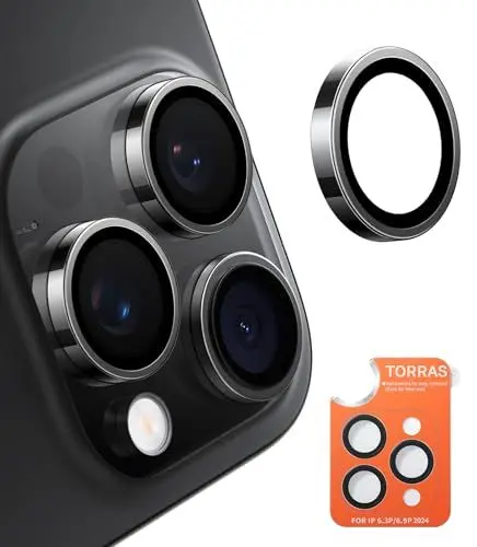 Produktbild: TORRAS für iPhone 16 Pro /16 Pro Max Kameraschutz (Bruchsicherer Militärgrad & Langlebigkeit) Kratzfest & Sturzsicher für iPhone 16 Pro /16 Pro Max,Schwarz