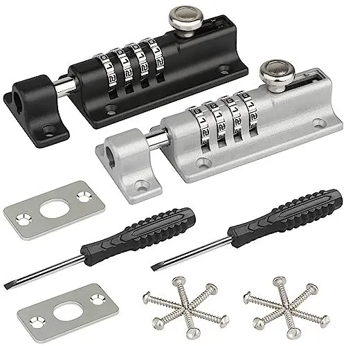 Produktbild: Torriegel mit Zahlenschloss, (2 PCS)(Wetterfest) Spopal 4-Stellige Kombination Schlossriegel, Türriegel für flächenbündige Türen, Riegelschloss Zinklegierung für Garten Schränke Haus, Schwarz & Silber