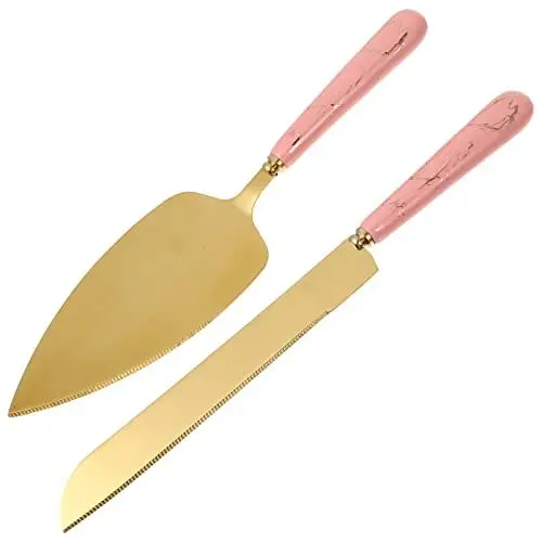 Produktbild: Tortenmesser Tortenheber Edelstahl Kuchenheber Kuchenretter: 2 Stück Pizza Käse Torte Besteck Sahne Spachtel Keramik Griff Rosa Dessert Kuchen Transfer Anheben Zuhause Cafe Bäckerei