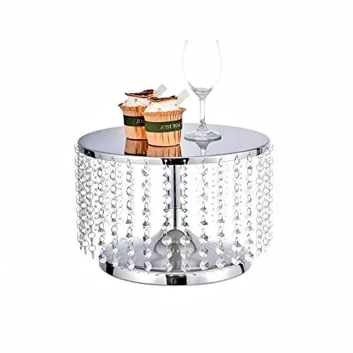 Produktbild: Tortenständer aus Metall, 20,3 cm hoch, 30,5 cm Durchmesser, runder Sockel, mit Acryl-Kristallen zum Aufhängen, für Desserttisch, Hochzeit, Party, Veranstaltung, Heimdekoration