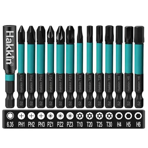 Produktbild: Torx Bits Set Lang Hakkin 13 Stück 60 mm Hex Bitsatz für Akkuschrauber Kreuzschraubendreher Schraubendreher Bits 1/4