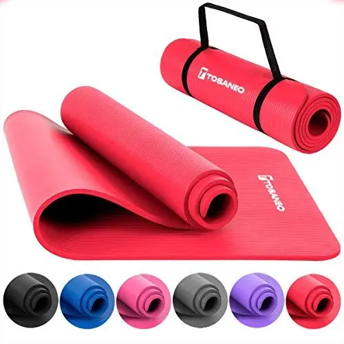 Produktbild: TOSANEO Fitnessmatte mit Tragegurt Gymnastikmatte aus NBR Schaumstoff rutschfeste Sport-Matte für Pilates Workout und Meditation Yogamatte 183x61x1cm Rot