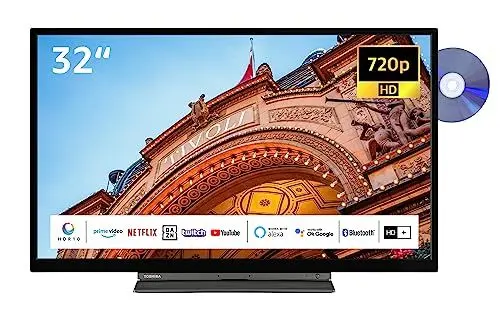 Produktbild: Toshiba 32WD3C63DAW 32 Zoll Fernseher/Smart TV (HD Ready, HDR, Triple-Tuner, DVD-Player, Bluetooth) - Inkl. 6 Monate HD+ (2023)