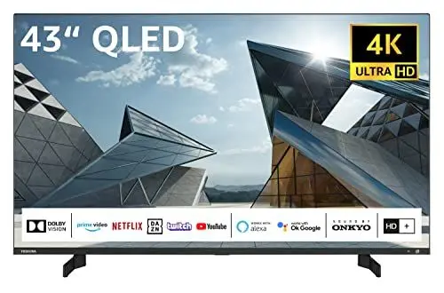 Produktbild: Toshiba 43QL5D63DAY 43 Zoll QLED Fernseher/Smart TV (4K Ultra HD, HDR Dolby Vision, Triple-Tuner, Bluetooth, Sound by Onkyo) - Inkl. 6 Monate HD+