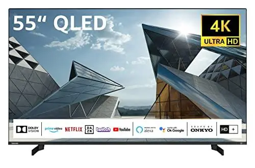 Produktbild: Toshiba 55QL5D63DAY 55 Zoll QLED Fernseher/Smart TV (4K Ultra HD, HDR Dolby Vision, Triple-Tuner, Bluetooth, Sound by Onkyo) - Inkl. 6 Monate HD+, schwarz