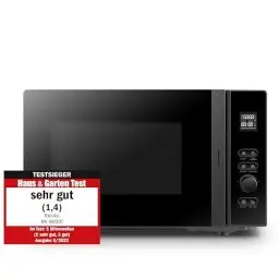 Produktbild: Toshiba MV-AM20T(BK) Mikrowelle/Solo-Mikrowelle/ 20 L/ 800 W/ 5 Leistungsstufen/ 12 Automatikprogramme/Emaille Innenraum/einfach zu reinigen/Auftaufunktion/Glasdrehteller (24,5 cm) /Schwarz